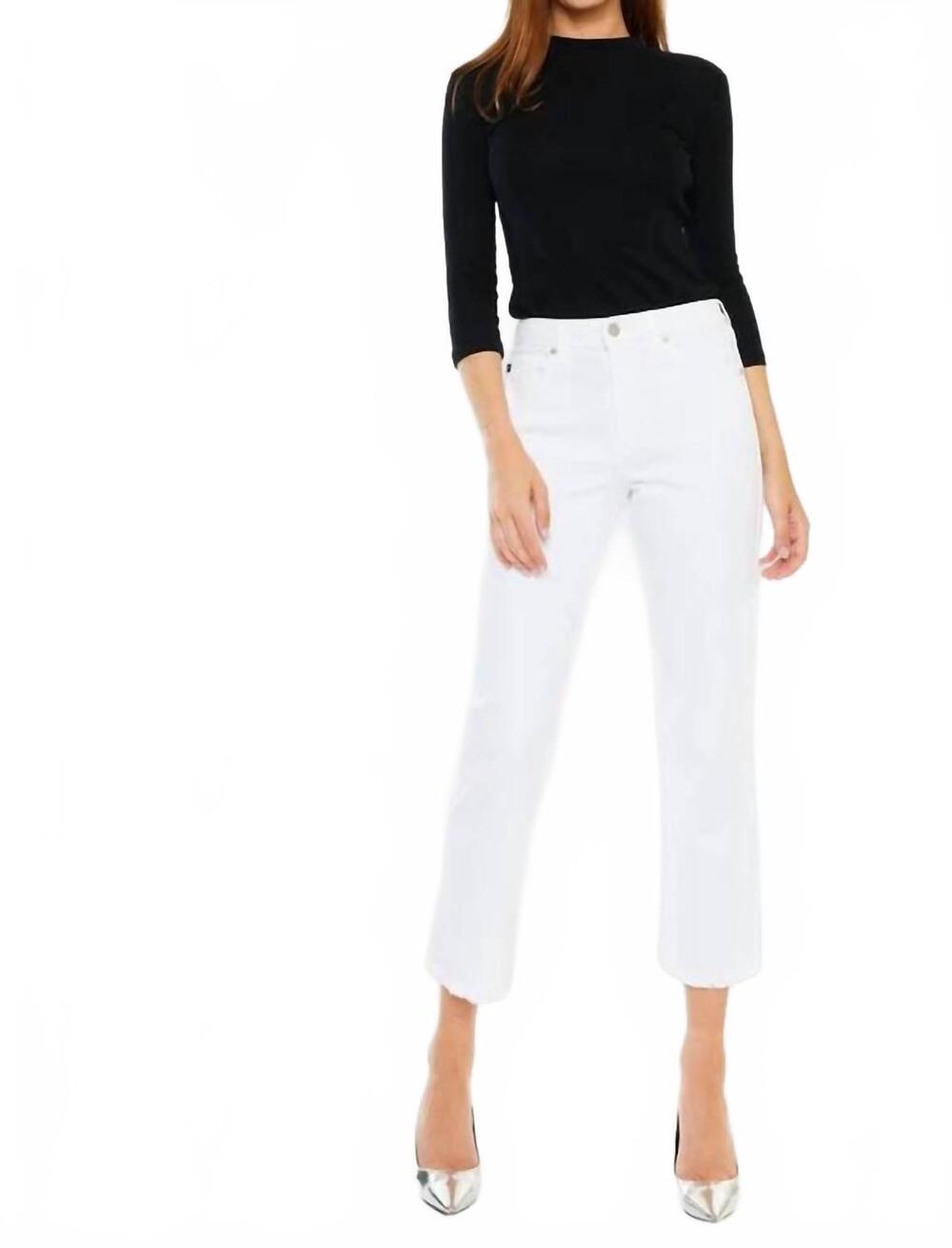 NEW KANCAN high rise cropped straight leg jeans in white